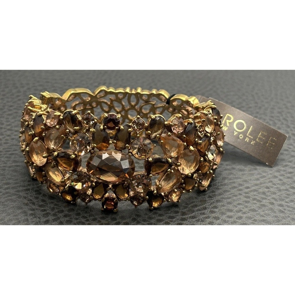 VTG Carolee Champagne Crystal Rhinestone Chunky Wide Statement Bracelet With Tag